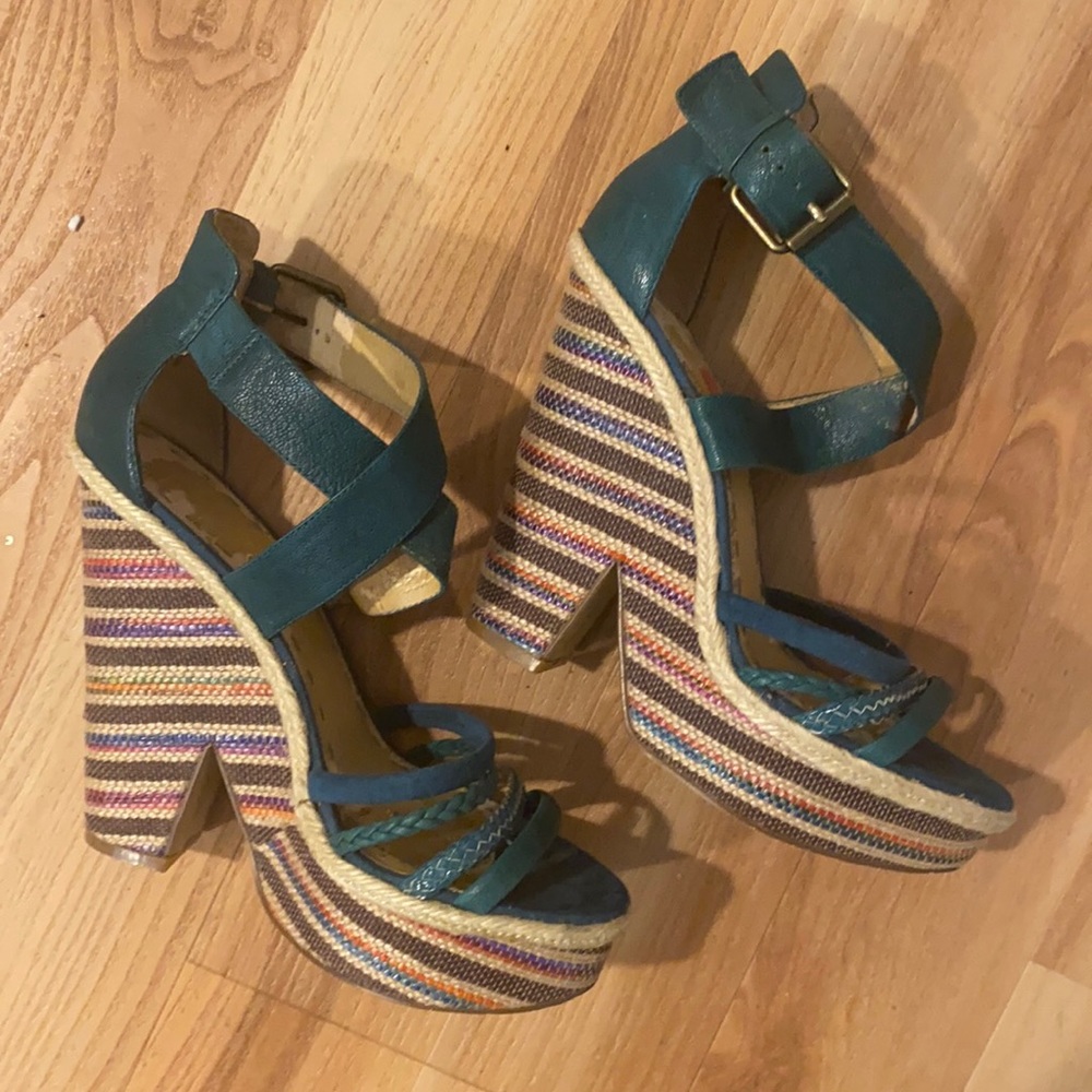 Turquoise multi-colored Nine West Wedges.